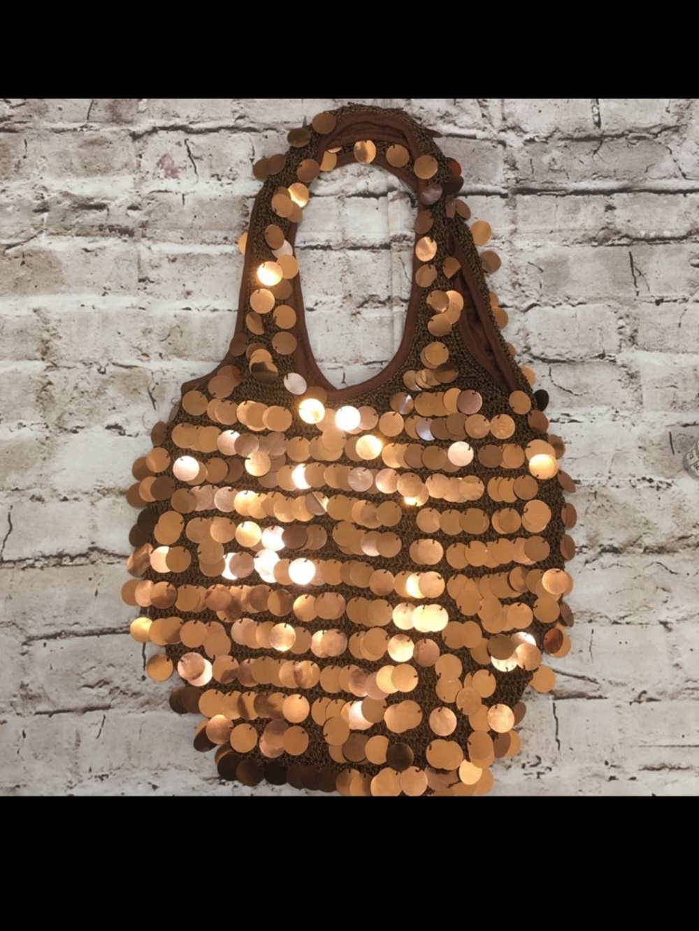 Brown Sequin Circle Tote Bag - Sparkling Brown Shoulder Bag - Picture 4 of 7